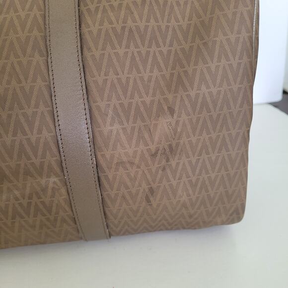 Mario Valentino Vintage Duffle Boston Tote Bag Handbag Large Travel Brown Logo - Picture 11 of 16